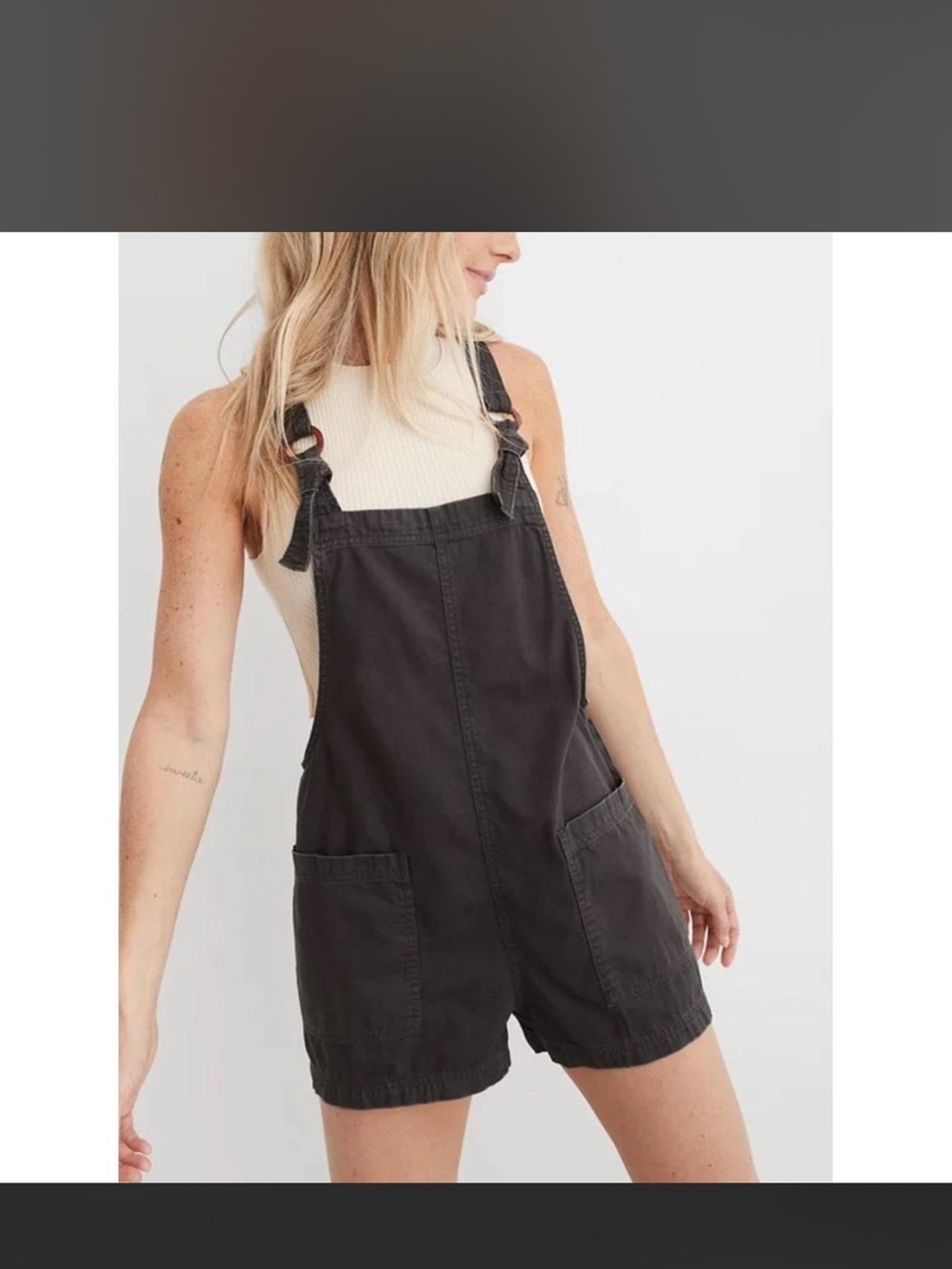 aerie Black Short Denim Overalls